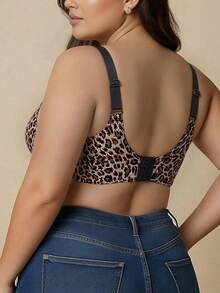 2pcs Bra Push-Up Minimalis Seksi Motif Leopard Ukuran Plus, Desain Belakang yang Dapat Diatur, Tanpa Kawat, Perata Sisi, Cup Berbantalan Tidak Dapat Dilepas, Kain Nilon Rajut, Bantalan Terintegrasi, Nyaman untuk Dipakai di Rumah, Dukungan Sedang, Desain Patchwork, Tali Bahu yang Dapat Diatur - MultiWarna - View 2