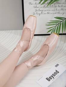 Women's Ballet Pointe Shoes, Pink Satin Wrap-Around Ribbon Flat Dance Shoes, Toe Protection, Comfortable For Dance Performance - Pink - View 5
