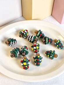 5pcs Green Christmas Tree Beads With Bow, Glossy Resin Pendant Charms For Handmade Bracelets, Necklaces, Phone Chains And Holiday Crafts - Christmas Tree - View 2