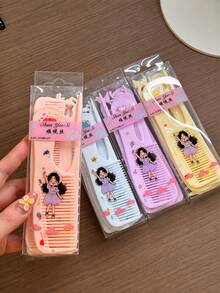 6pcs Cartoon Comb Set, Plastic Hair Combs With Wide Tooth, Fine Tooth And Pointed Tail Comb, Cute Macaron Color Detangling Comb Set Suitable For Women And Girls, Anti-Static Styling Comb Set For Daily Hair Care - Multicolor - View 5