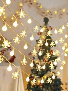 1pc Christmas Light Curtain String Light, LED Snowflake Frosted Ball Light Curtain, Battery Powered (Excluding Battery),Winter Holiday Hanging Light For Window Wall Indoor Holiday Decor,Parties, Bedrooms, Home Decor, Girls' Room Decor,XMAS Decor - White - View 2