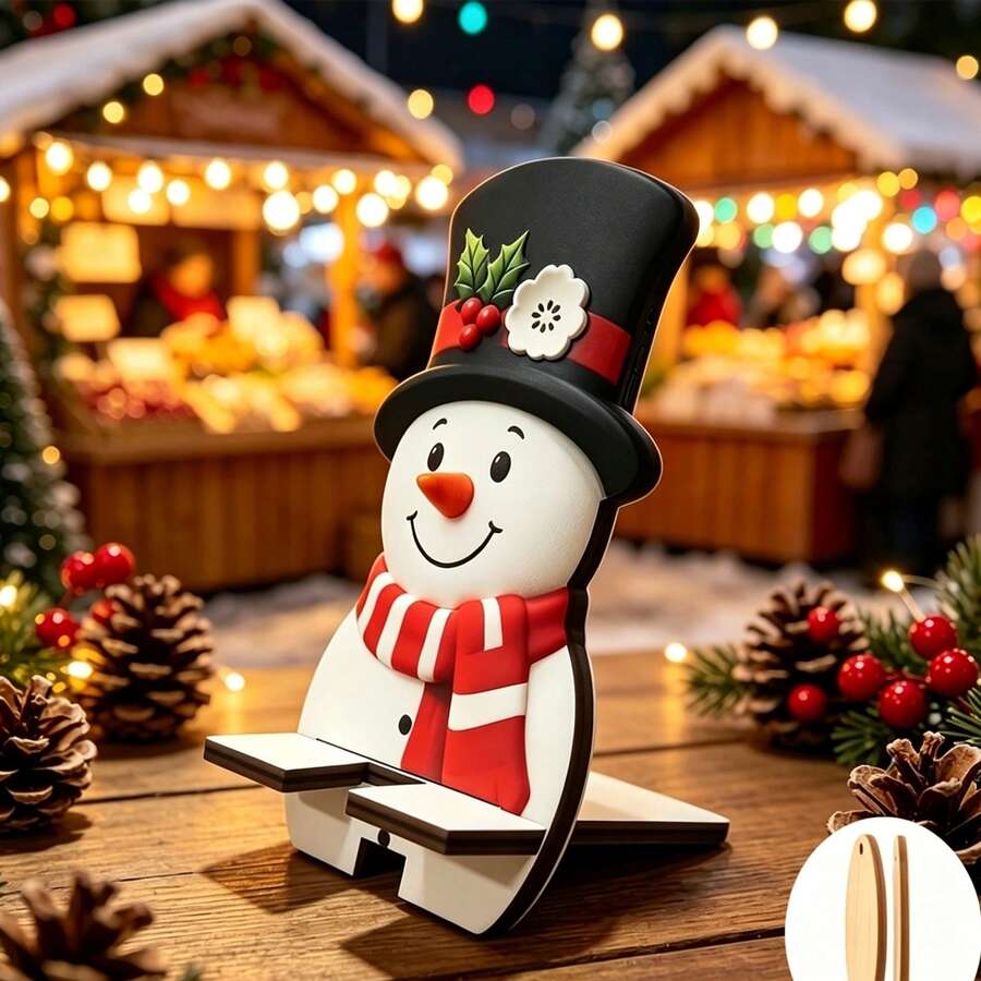 2D Flat Christmas Snowman Wooden Phone Stand Creative Cartoon Desktop Base Christmas Holiday - Multicolor - View 1