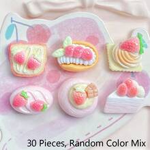 10/30/50pcs Strawberry Cake Series Decorative Accessories, Handmade DIY Cream Glue Resin Patches - Random Mix - Strawberry Cake Series - View 10