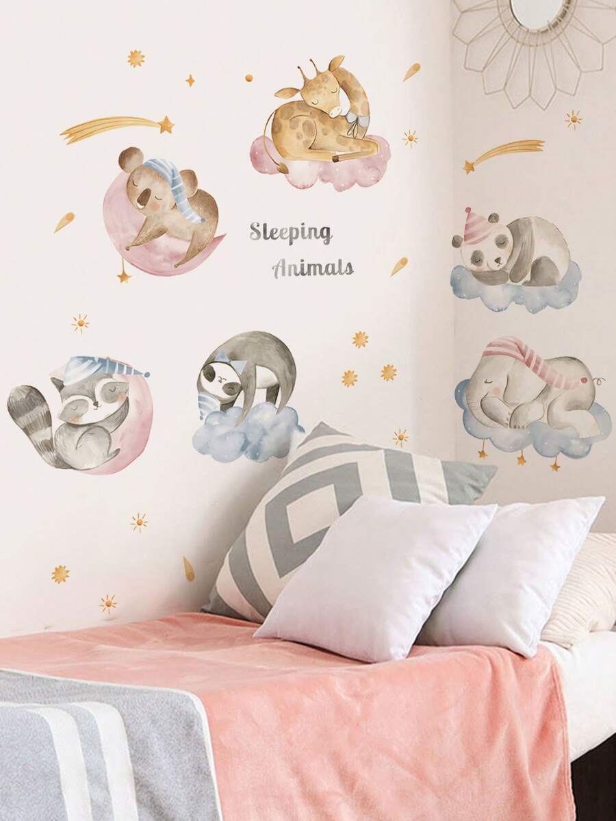 2 Styles Baby Nursery Wall Stickers, Watercolor Sleep & Football Animal ...