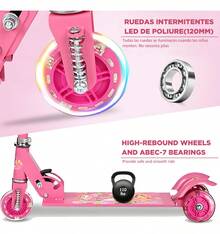 Patinete Infantil Plegable Ajustable De 3 Ruedas Con Luz Led - Azul - Ver 10