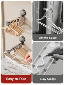 1pc Suction Cup Hanger Storage Rack, Wall-Mounted Expandable Hanger Rack, Drill-Free Extendable Storage Bar, Suitable For Velvet And Plastic Hangers, Space-Saving Laundry Room Storage Rack, Ideal For Balcony, Rental Apartment, College Dorm Essentials - Multiple Styles and Colors - View 5