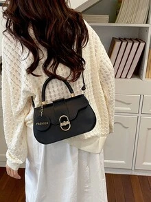 Solid Color Casual 2026 Autumn New Large Capacity Metal Lock Flap Bag Crossbody Underarm Women's Handbag - Black - View 8
