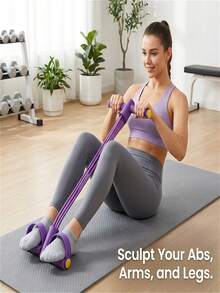6pcs Elastic Yoga Resistance Bands - Purple PVC Exercise Bands For Core, Arms And Legs Training, Home Fitness Equipment, Multi-Level Tension, Durable Portable Stretch Trainer Suitable For All Fitness Levels, Core Workout, Compact Design, Sturdy Handles, Strength Training - Multicolor - View 3