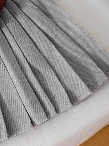 2pcs/Set Girls' Minimalist Casual Contrast Color 3D Bow Jacket & Skirt Set, Spring/Autumn - Grey - View 9