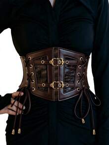 1pc Women's Renaissance Accessory Coffee Color Gothic Style Fashion PVC Leather Strap Suitable For Halloween Party Or Daily Wear - Brown - View 3