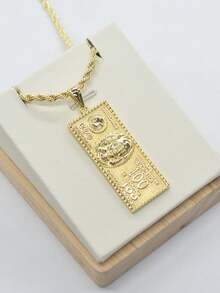 1 buah Kalung Liontin Uang Kertas 100 Dolar Gaya Hip Hop Retro, Aksesori Piring Persegi Dolar Rantai Pilin Unisex, Hadiah Pesta, Halloween, Natal - Emas - View 6