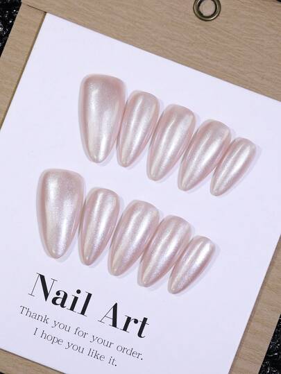 100% Handmade Press-On Nail Tips, Fairy Glitter Metallic Silver Snowflake Light Nude False Nails, 10pcs Almond Shape Nail Tips, Minimalist Nail Design, Suitable For Daily And Party Nail Products, Nail Supplies