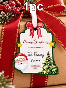 Custom Santa Claus Christmas Gift Tags, Personalized Family Name Holiday Greeting Card, Vintage Red Bow And Christmas Tree Design For Gift Wrapping, Customized 2026 Xmas Present Labels For Family, Customizable Name Festive Gift Tag, Merry Christmas - Multicolor - View 7