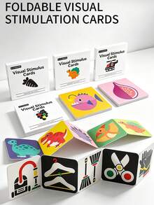 Foldable Baby Visual Tracking Training Cards, Newborn High Contrast Visual Enlightenment Early Education Cognitive Cards Toy, Multi-Stage Visual Stimulation Flash Cards Foldable Baby Tracking Early Education Cognitive Cards, Black & White Colorful Visual Tracking Cards Baby Visual Stimulation Cards - Multicolor - View 1