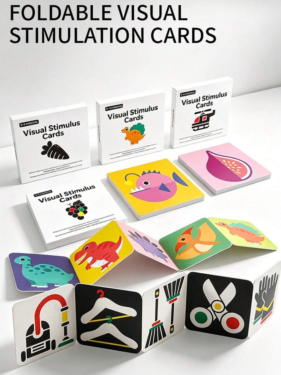 Foldable Baby Visual Tracking Training Cards, Newborn High Contrast Visual Enlightenment Early Education Cognitive Cards Toy, Multi-Stage Visual Stimulation Flash Cards Foldable Baby Tracking Early Education Cognitive Cards, Black & White Colorful Visual Tracking Cards Baby Visual Stimulation Cards - Multicolor - View 1