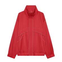 Women's Pure Red Drop Shoulder Baseball Jacket, Loose Casual Streetwear Outerwear, Suitable For Spring And Autumn - Red - View 6