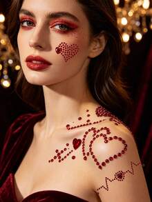 1pc Christmas Makeup Red Gem Diamond Decal, Suitable For Holidays, Carnivals, Music Festivals, Facial And Eye Y2K Decoration, Free DIY Gem Decal Diamond Sticker - Red - View 4