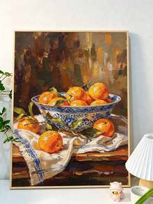 DIY Paint By Numbers Kit, Still Life Oranges In Blue And White Porcelain Bowl, Hand Painted Digital Oil Painting, Home Wall Art Decor - A - View 3