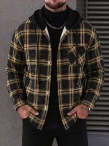 Men's Casual Cool Floral Print Patchwork Drawstring Hoodie Jacket, Suitable For Spring And Autumn, Men's Black And White Plaid Winter Style. Perfect Gift For Son, Boyfriend, Father, Unisex - Brown - View 4