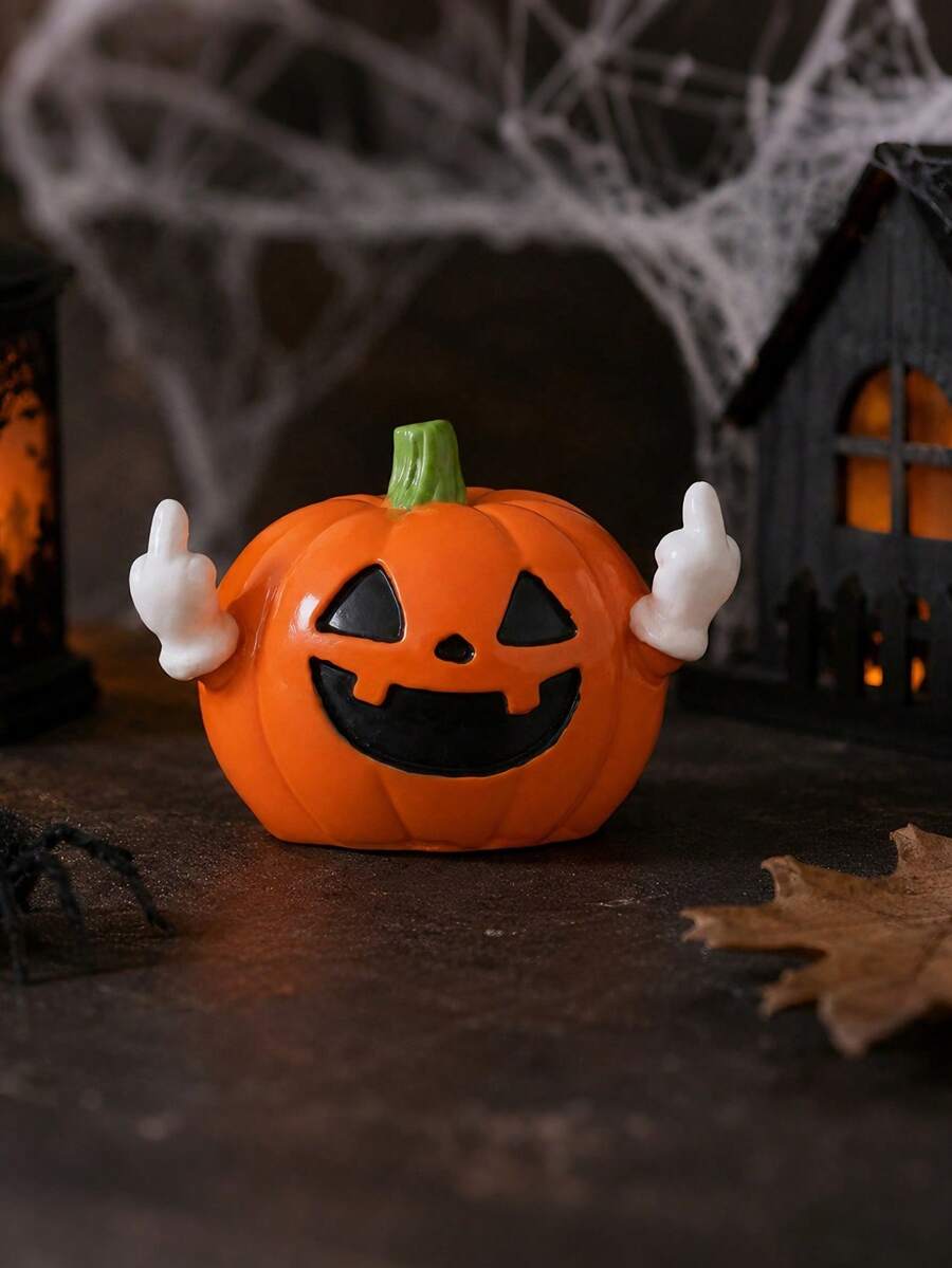 Vertical Pumpkin Halloween Decor Funny Pumpkin Figurine Interesting Ghost Festival Party Resin Ornament - Orange - View 1