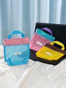 Portable Mesh Storage Bag, Multi-Compartment Design, Transparent Visible, Suitable For Storing Cosmetics, Lightweight And Practical, Travel Essential. - Multicolor - View 4