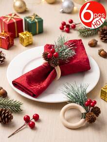 Tkvega • Home 12pcs Wooden Ring Pine Cone Napkin Rings, Christmas Napkin Rings And Napkins Set, Christmas Dinner Table Decor, Suitable For Room Decoration, Table Decoration, Home Decor, Perfect For Christmas, Party, Birthday, Wedding And Dinner Buffet Table Elegant Minimalist Decoration - Multicolor - View 10