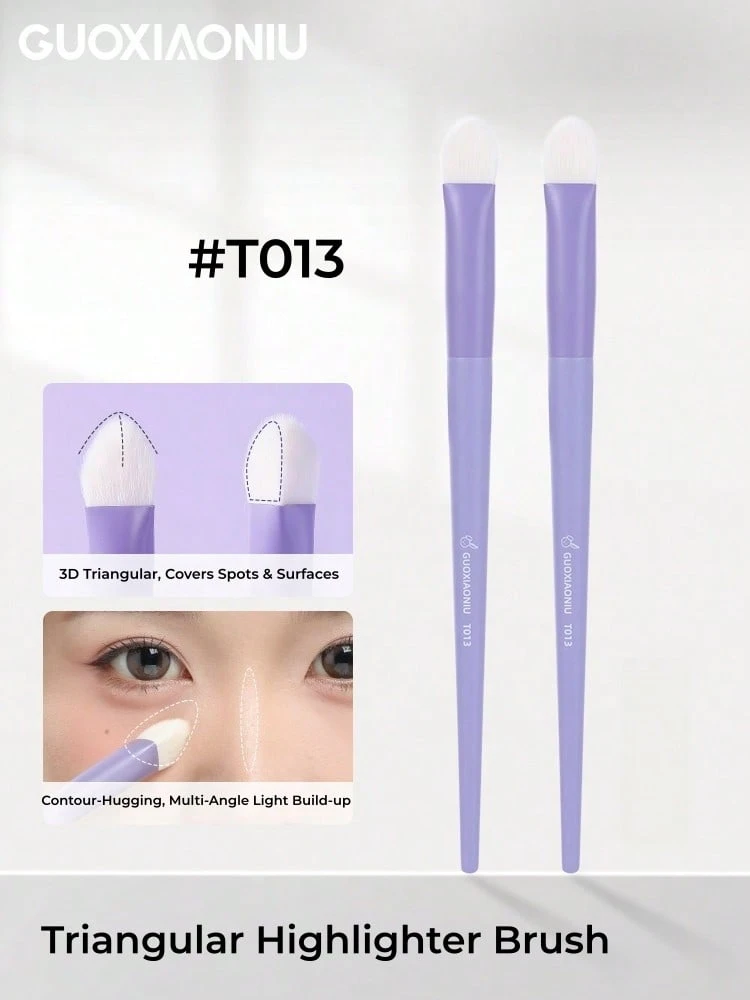 GUOXIAONIU 3D Triangular Highlighter Brush, High Pick-Up Natural Payoff, No Clumping, Contour-Hugging Lifts Flat Face, 4-In-1 Brighten Conceal Blend Highlight, Beginner-Friendly Makeup Brush - Bunny#T013 - View 1
