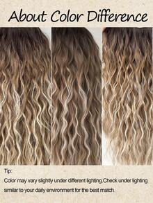 HEYPINK V-Shaped Clip-In Hair Extensions, 24 Inch Ombre Water Wave Curly Hair, Heat-Resistant Synthetic Fiber Hair Pieces, Suitable For Women And Girls, Party And Daily Use - Brown Ombre - View 7