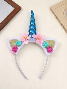2pcs Cute Unicorn Horn Flower Decor Headband, Party Costume Headpiece, Photo Prop, Holiday Styling Headband - Multicolor - View 18