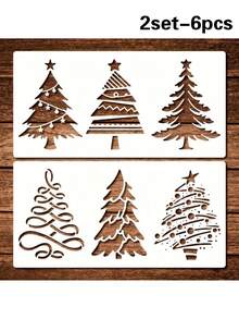 2 Sets Of 6pcs Christmas Tree Stencil Set, 11.8X5.9 Inches, Reusable Plastic Material, Multiple Design Patterns, Suitable For Painting, Crafts, Home Decor, Wood, Walls, Windows, Greeting Cards, Canvas, Art Supplies - A - View 11