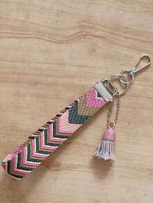 Tassel Woven Ribbon Bag Charm, Bag Pendant - Pink - View 2