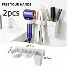 1pc Wall-Mounted ABS Hair Tool Organizer, Self-Adhesive Multi-Slot Hair Dryer Holder, Suitable For Curling Iron, Straightener And Brush, Modern Bathroom Storage, Suitable For Home And Salon, College Dorm Essential, Bathroom Decor Accessory And Home Goods - Multicolor - View 16