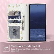 OUKNOEO Ốp lưng ví nam châm cho điện thoại Galaxy Z Fold 8 Ultra 7 6 5, họa tiết in ngẫu nhiên, dành cho nữ, kèm dây đeo ngắn, hoa, ngăn đựng thẻ chống RFID - Nhiều màu - Xem 6