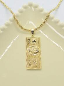 1 buah Kalung Liontin Uang Kertas 100 Dolar Gaya Hip Hop Retro, Aksesori Piring Persegi Dolar Rantai Pilin Unisex, Hadiah Pesta, Halloween, Natal - Emas - View 5