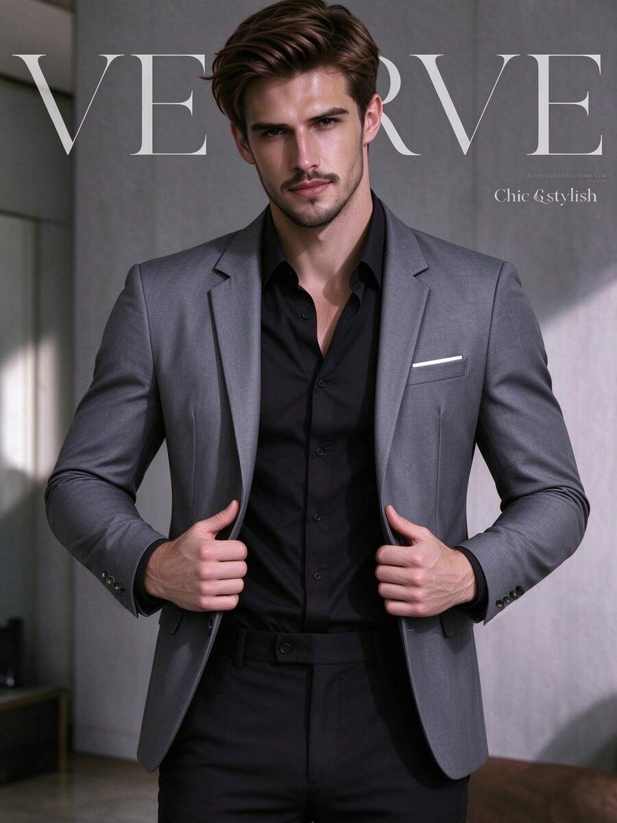 Men's Suit Jacket, Business Formal Wear, Suitable For Weddings, Parties, Office, Company Events, All Seasons - Grey - View 1