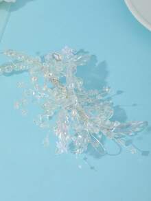 Transparent AB Crystal Beaded Floral Headband For Bridal Wedding Photoshoot Formal Occasion Hair Decor - White - View 7