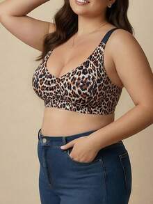 2pcs Bra Push-Up Minimalis Seksi Motif Leopard Ukuran Plus, Desain Belakang yang Dapat Diatur, Tanpa Kawat, Perata Sisi, Cup Berbantalan Tidak Dapat Dilepas, Kain Nilon Rajut, Bantalan Terintegrasi, Nyaman untuk Dipakai di Rumah, Dukungan Sedang, Desain Patchwork, Tali Bahu yang Dapat Diatur - MultiWarna - View 6