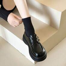 BulaLa Cute Leather Shoes Solid Color Preppy Academy Gothic Style Cute PU Leather Buckle Home Suitable For Spring Summer Autumn Winter - Black - View 8