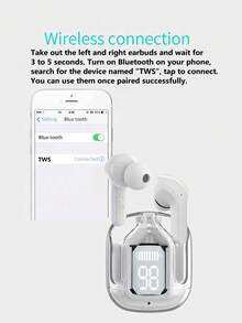 New Transparent Touchscreen Low Latency TWS Wireless Earbuds, TYP-C Charging, Bluetooth 5.3 Semi-In-Ear Wireless Sports Earphones With Super Long Battery Life - White - View 10
