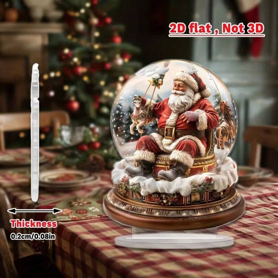 2D Acrylic Flat Ornament Santa Claus Crystal Ball Desktop Decoration Christmas Home Holiday Gift - A - View 1
