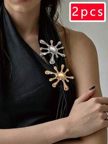 2pcs Metal Asymmetric Brooch, Multi-Functional Collar Pin, Premium Scarf Buckle And T-Shirt Waist Clip, Suit Sweater Cardigan Decorative Collar Pin Accessory - Multicolor - View 5