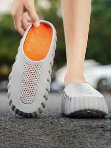GAISIMA Men's Hollow Breathable Thick Sole Slide Sandals, Unisex Perforated Street Style Height-Increasing Slippers, Suitable For Outdoor, Daily, Bathroom Wear - Light Grey - View 4