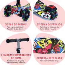 Scooter Para Niños 3 Ruedas Plegable Con Manubrio Ajustable Color Negro. Patín Del Diablo Para Niños Niñas De 3 A 7 Años, Patinete Ajustable 4 Alturas Ruedas Con Luces Led Y Kit De Protección. - Negro | Grafiti - Ver 3