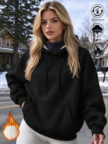 Women's Winter Fleece Lined Hooded Sweatshirt, Casual Sports Sweatshirt, Suitable For Running, Cycling, Fitness Workout - Black - View 2