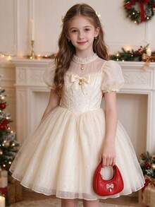 Girls Red Soft PU Fabric Handbag With Rhinestone Bow And Pearl Pendant Design, Princess Style Hand-Carried Bag - A - View 6