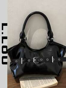 Tas Bahu Wanita Minimalis Serbaguna Desain Niche Terbaru Musim Gugur 2026 Warna Solid Tas Bahu Bawah Lengan - Hitam - View 2