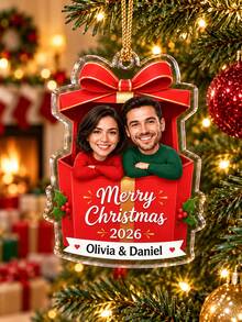 1pc Personalized Couple Gift Box Christmas Ornament,Custom Photo Name 2026 Ornament, Couple Holiday Keepsake, Christmas Tree Decor,Christmas Gift - Multicolor - View 3
