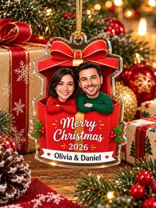 1pc Personalized Couple Gift Box Christmas Ornament,Custom Photo Name 2026 Ornament, Couple Holiday Keepsake, Christmas Tree Decor,Christmas Gift - Multicolor - View 4