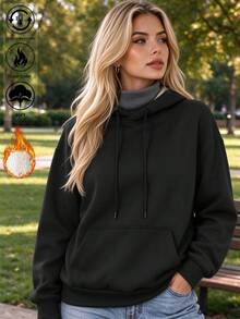Women's Winter Fleece Lined Hooded Sweatshirt, Casual Sports Sweatshirt, Suitable For Running, Cycling, Fitness Workout - Black - View 1