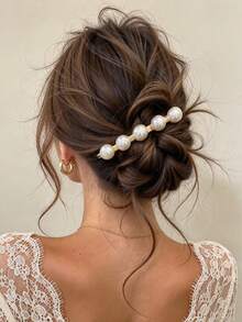 1pc Luxury Pearl Metal Spring Hair Clip For Women, Elegant Minimalist Back Head Bun Clip, Commute & Party Elegant Hair Accessory - Multicolor - View 1
